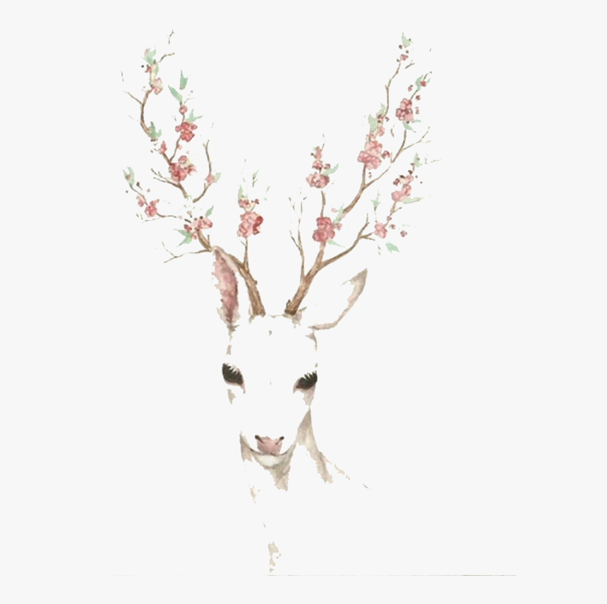 Elk Blossom Cherry Deer Watercolor Paper Antler Clipart - Antlers With Flowers Drawing, HD Png Download, Free Download