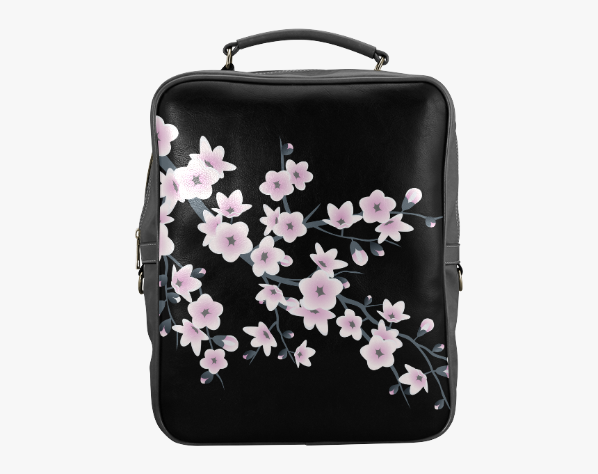 Cherry Blossoms Black Pink Sakura Floral Asia Japanese - Black Handbag With Cherry Blossom, HD Png Download, Free Download