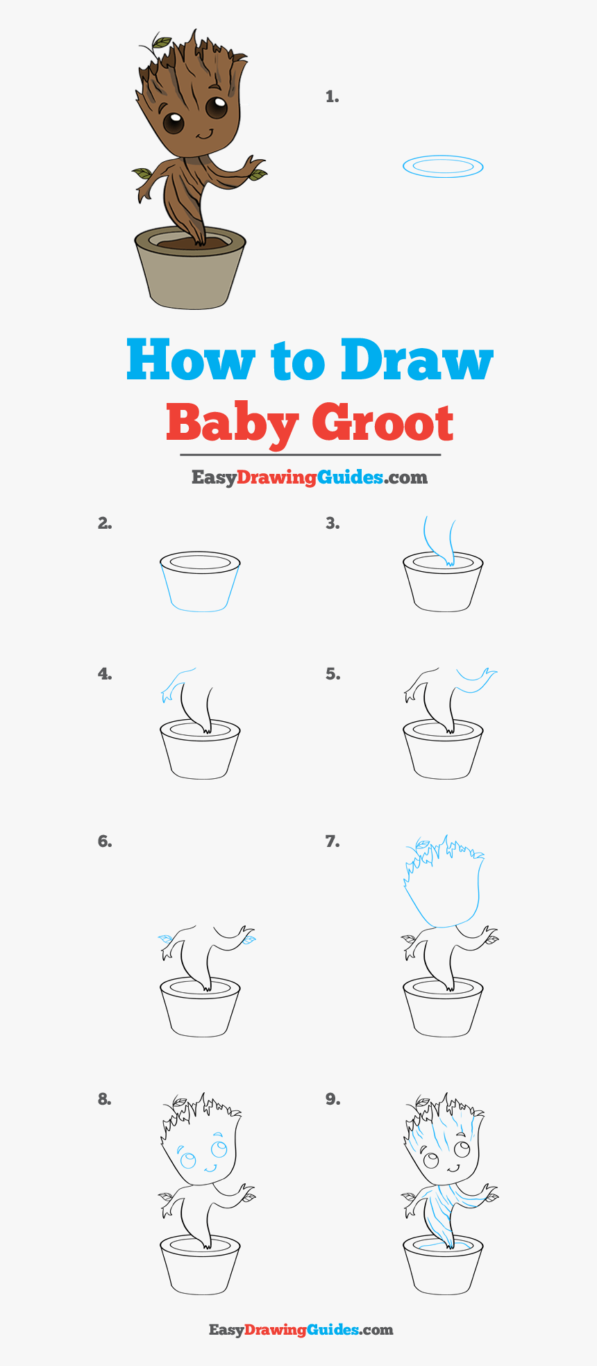 How To Draw Baby Groot - Step By Step How To Draw Baby Groot, HD Png Download, Free Download