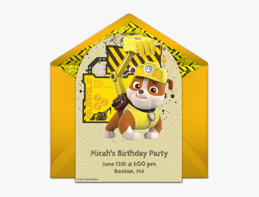Paw Patrol Rubble Birthday Invitation, HD Png Download, Free Download