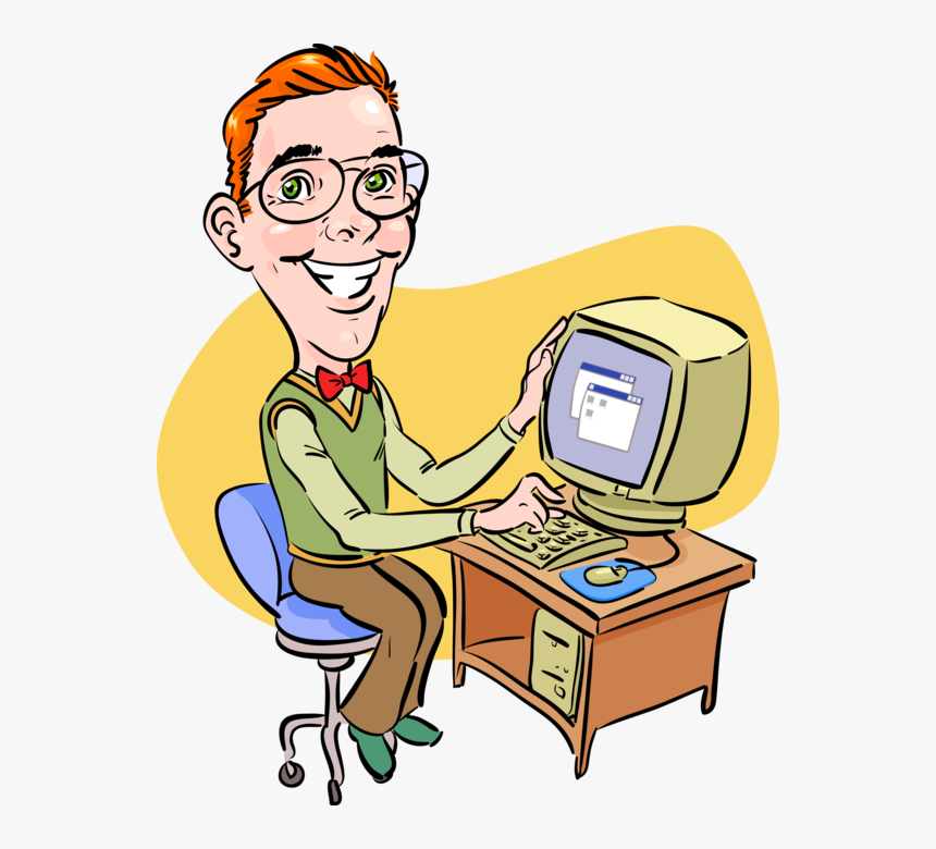 Computer Geek Nerd Vector Image Illustration Of - Nerd On Computer Clipart, HD Png Download, Free Download