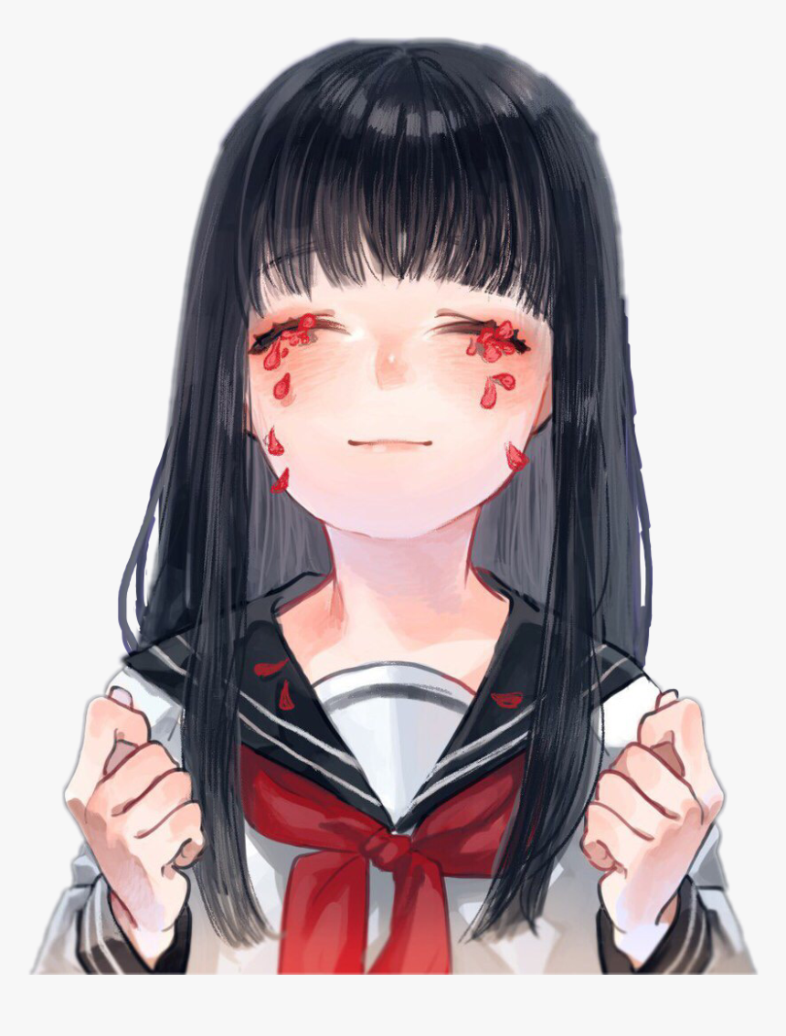 #art #anime #animegirl #cry #school #schoolgirl #black - Crying Anime Girl Black And White, HD Png Download, Free Download