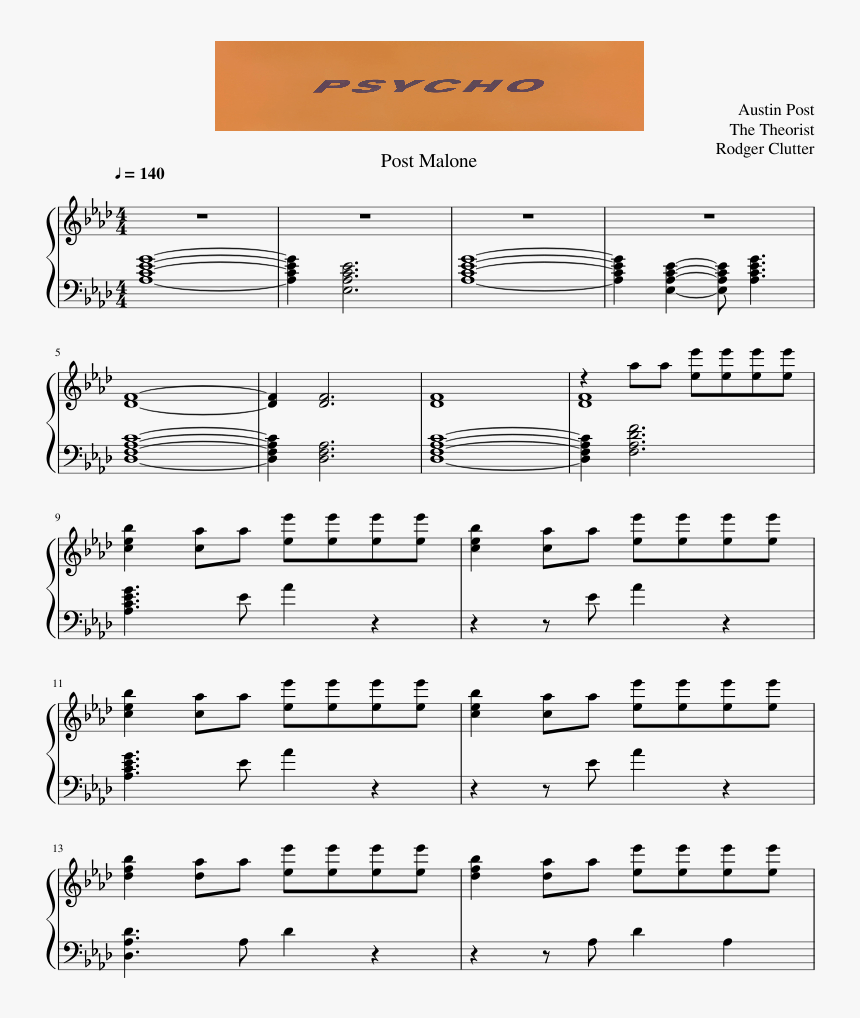 Transparent Post Malone Png - Psycho Post Malone Piano Sheet Music, Png Download, Free Download