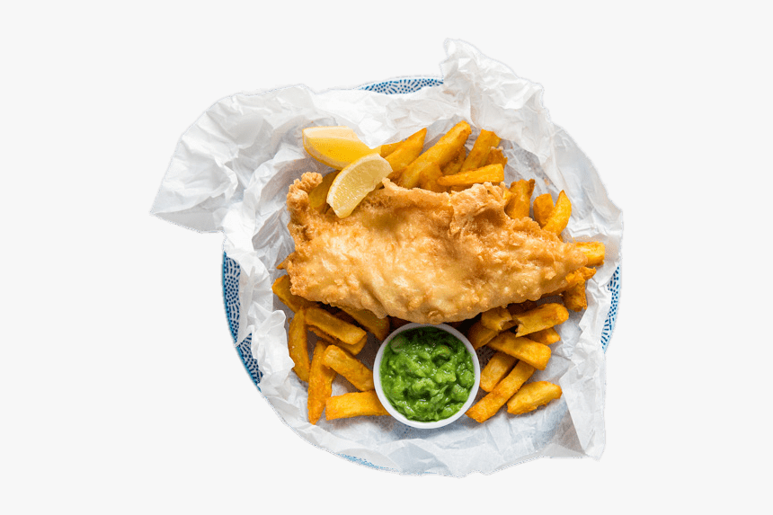 Fish And Chips With Slices Of Lemon And Pea Mash - Krispies Fish And Chips Exmouth, HD Png Download, Free Download