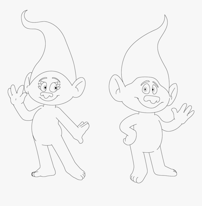 Dreamworks Trolls Lineart - Cartoon, HD Png Download, Free Download