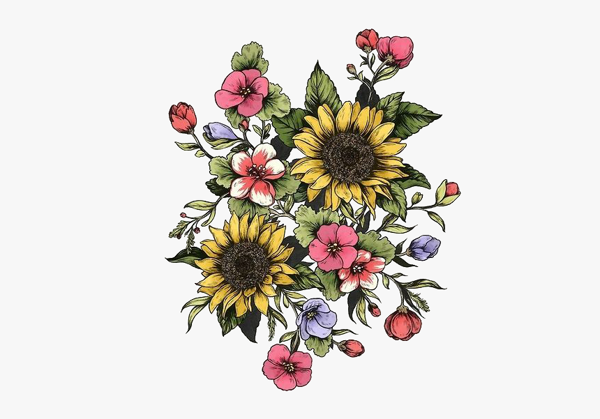 Flowers, Png, And Overlay Image - Sunflower And Other Flowers, Transparent Png, Free Download