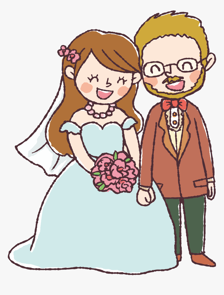 Transparent Happy Couple Clipart - Drawing Of Cartoon Couple Wedding, HD Png Download, Free Download