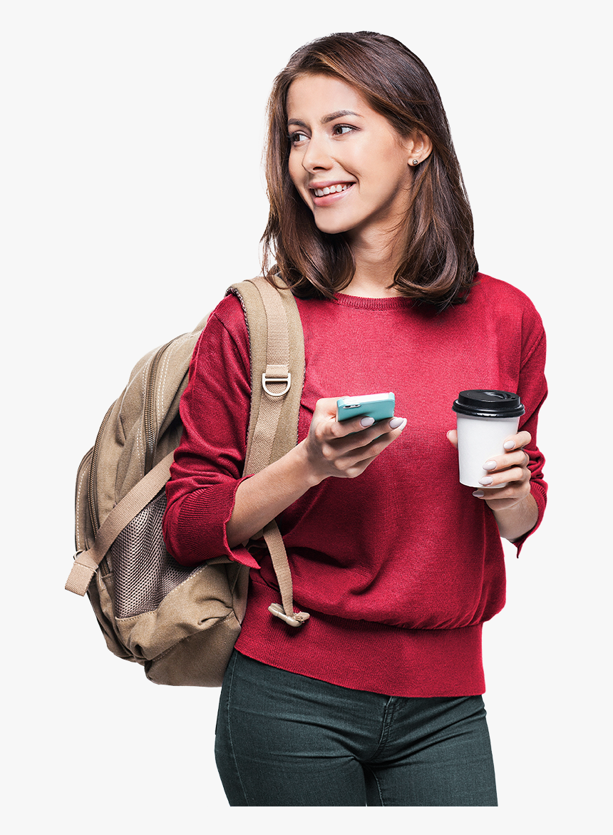 Student Holding Coffeelowres - Headphones, HD Png Download - kindpng.