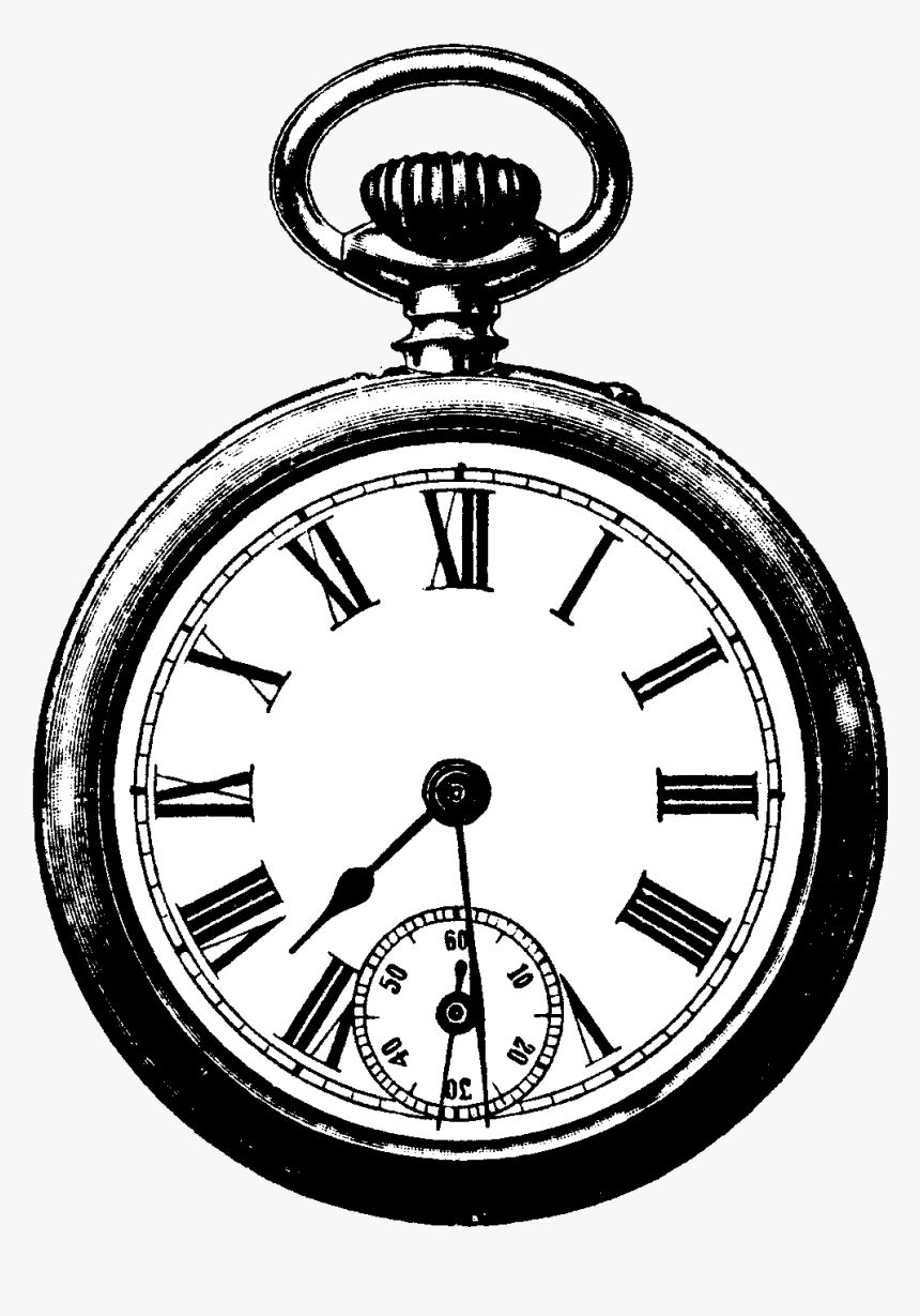 Vintage Pocket Watch Bw - Alice In Wonderland Clock Png, Transparent Png, Free Download