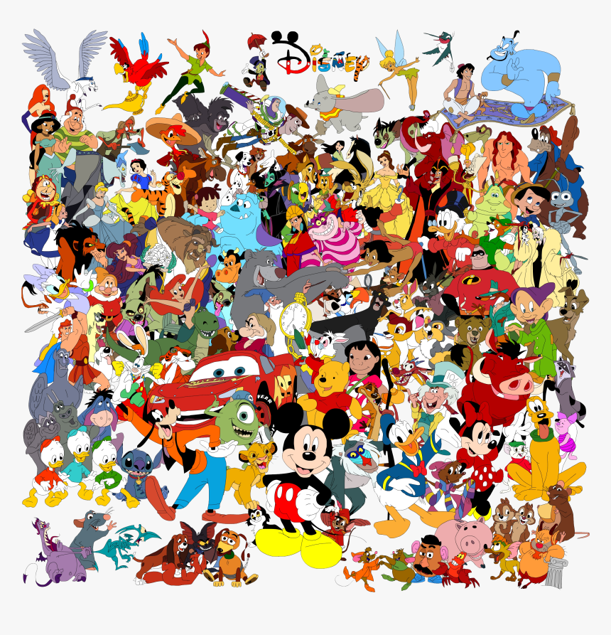 Drawing The Walt Disney Company Character Collage Art - All Disney Characters, HD Png Download, Free Download