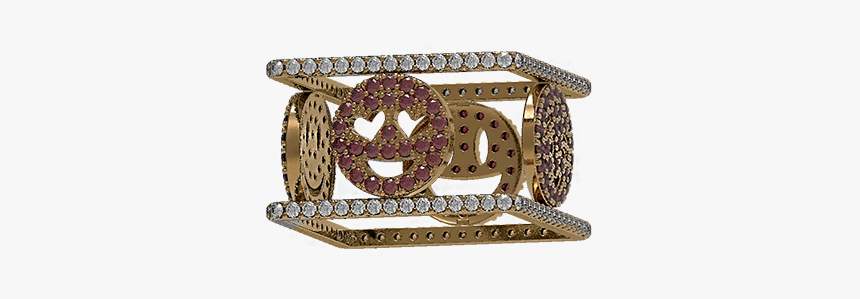 14k Gold Emoji Smiley Pave Diamond Gemstone Ring - Handbag, HD Png Download, Free Download