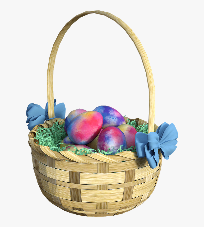 Easter Basket, Eggs, Grass, Basket, Bows, Easter, Bunny - Mandje Paaseieren Png, Transparent Png, Free Download