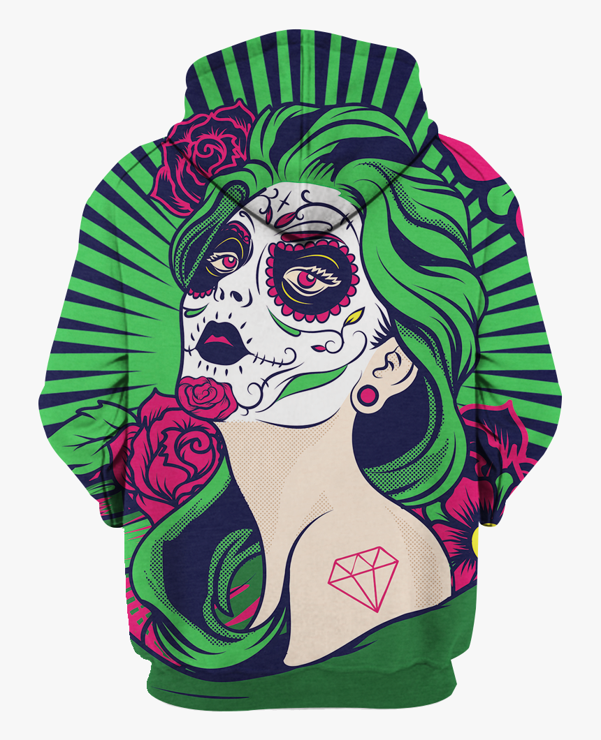 Sugar Skull Girl 3d Hoodie - Impressionist Colour, HD Png Download, Free Download