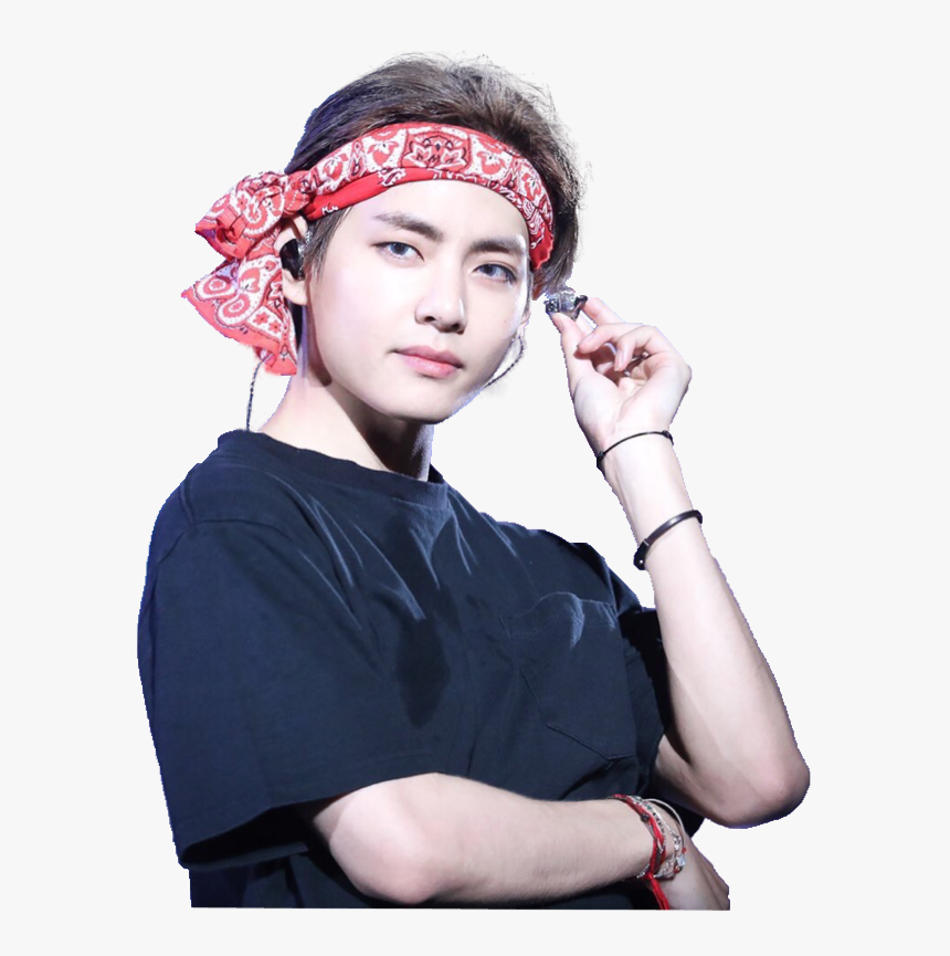 #v #taehyung #bts #kpop #concert #handsome #red #black - V De Bts Con Bandana, HD Png Download, Free Download