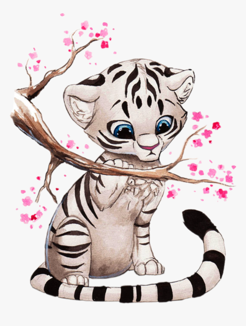 Varieté De Láminas Para Decoupage - Cute White Tiger Drawing, HD Png Download, Free Download