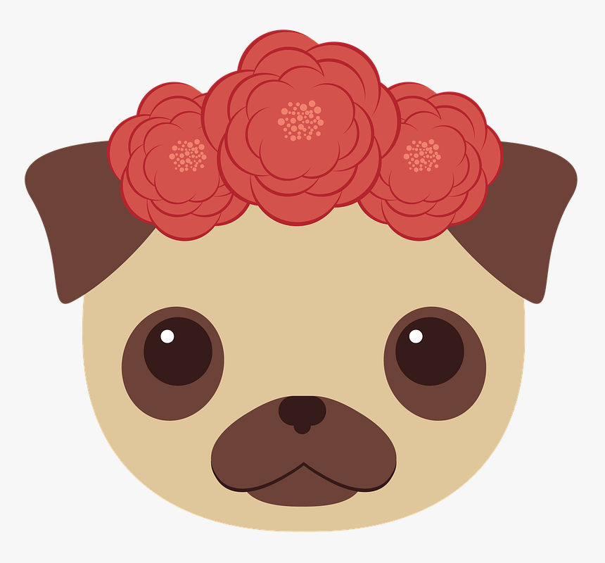 Dog, Pug, Animals, Cute, Puppy, Flowers, Cartoon, Brown - Bag, HD Png Download, Free Download