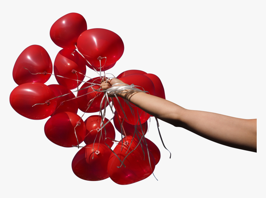 Red Heart Balloons In Hand Png Image - Hand With Balloons Png, Transparent Png, Free Download
