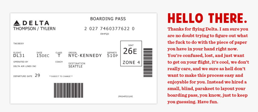 Transparent Delta Airlines Png - Delta Paper Boarding Pass, Png Download, Free Download