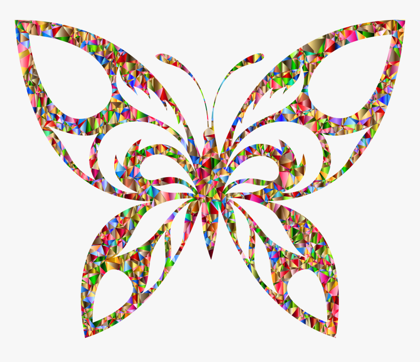 Vivid Chromatic Low Poly Tribal Butterfly Silhouette - Transparent Silhouette Butterfly, HD Png Download, Free Download