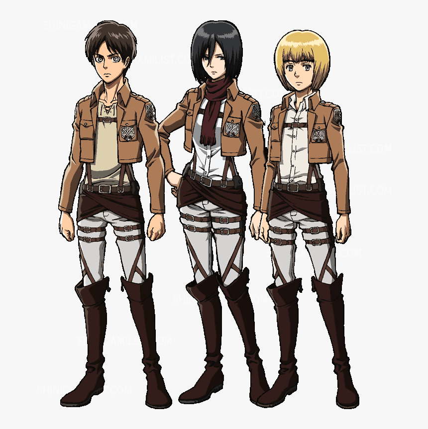 Eren , Mikasa (centre) And Armin (right) - Attack On Titan Girl Outfit, HD Png Download, Free Download