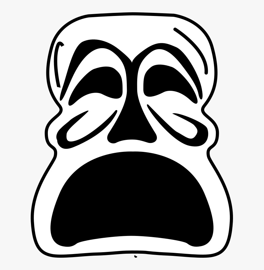 Line Art,head,monochrome Photography - Sad Drama Mask Clip Art, HD Png Download, Free Download