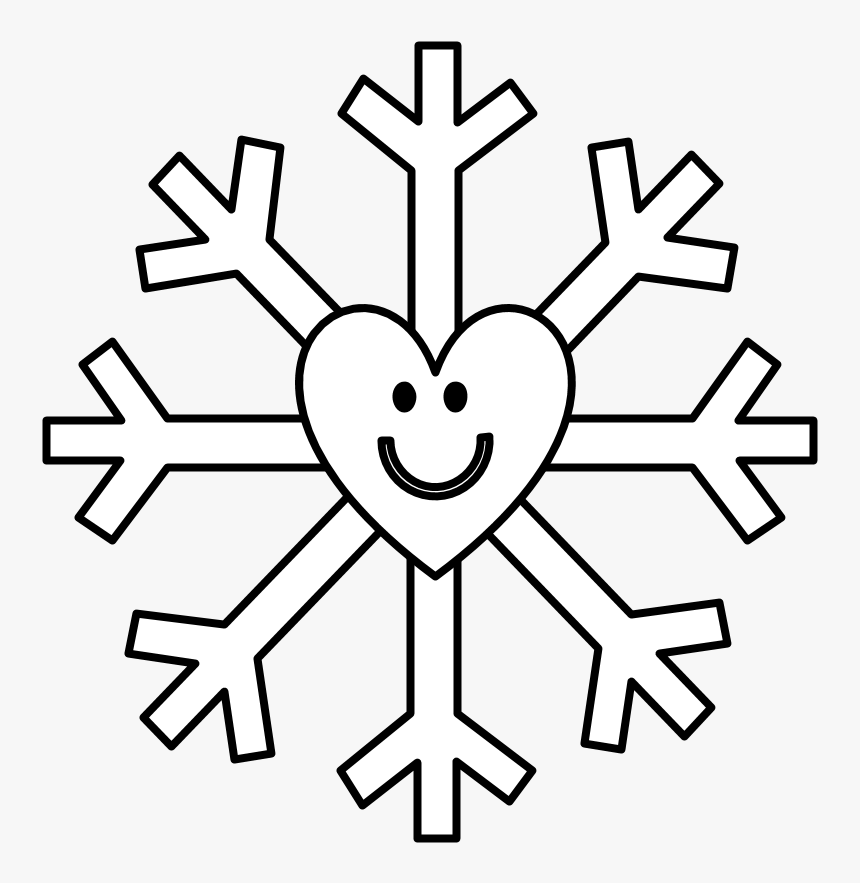 Snowflake, Smiley Face, Heart, Black And White - Снежинка Контур, HD Png Download, Free Download