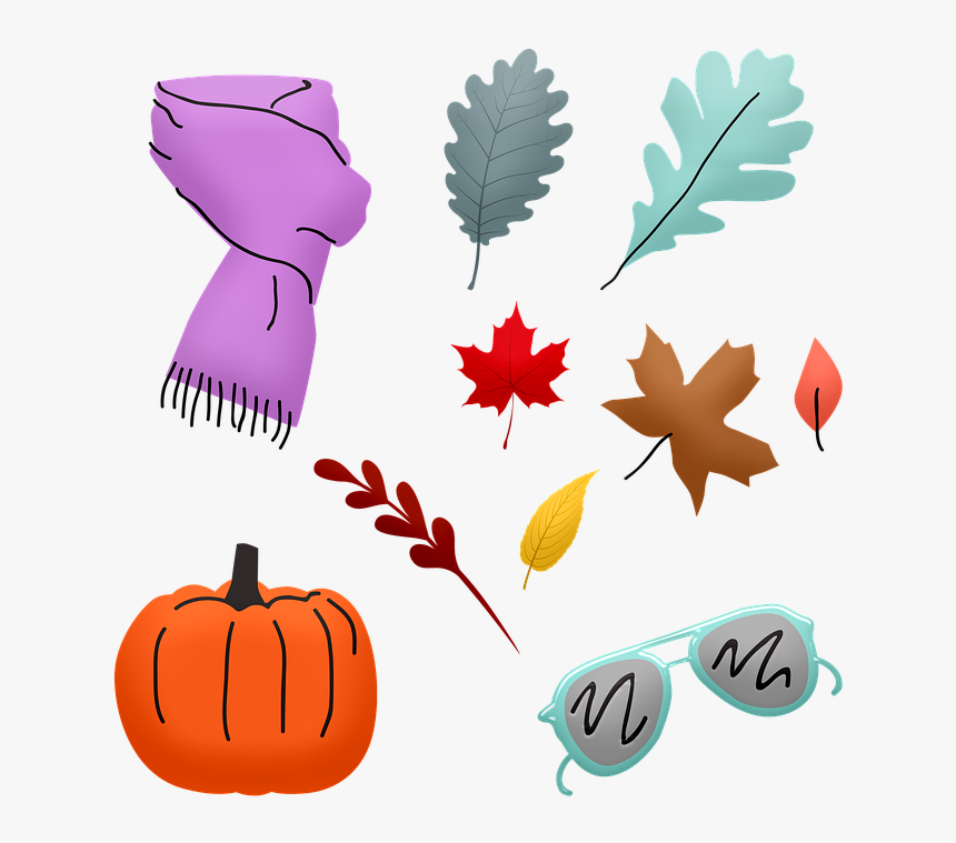Autumn Leaves, Scarf, Pumpkin, Glasses, Leaves, Human - Jack-o'-lantern, HD Png Download, Free Download