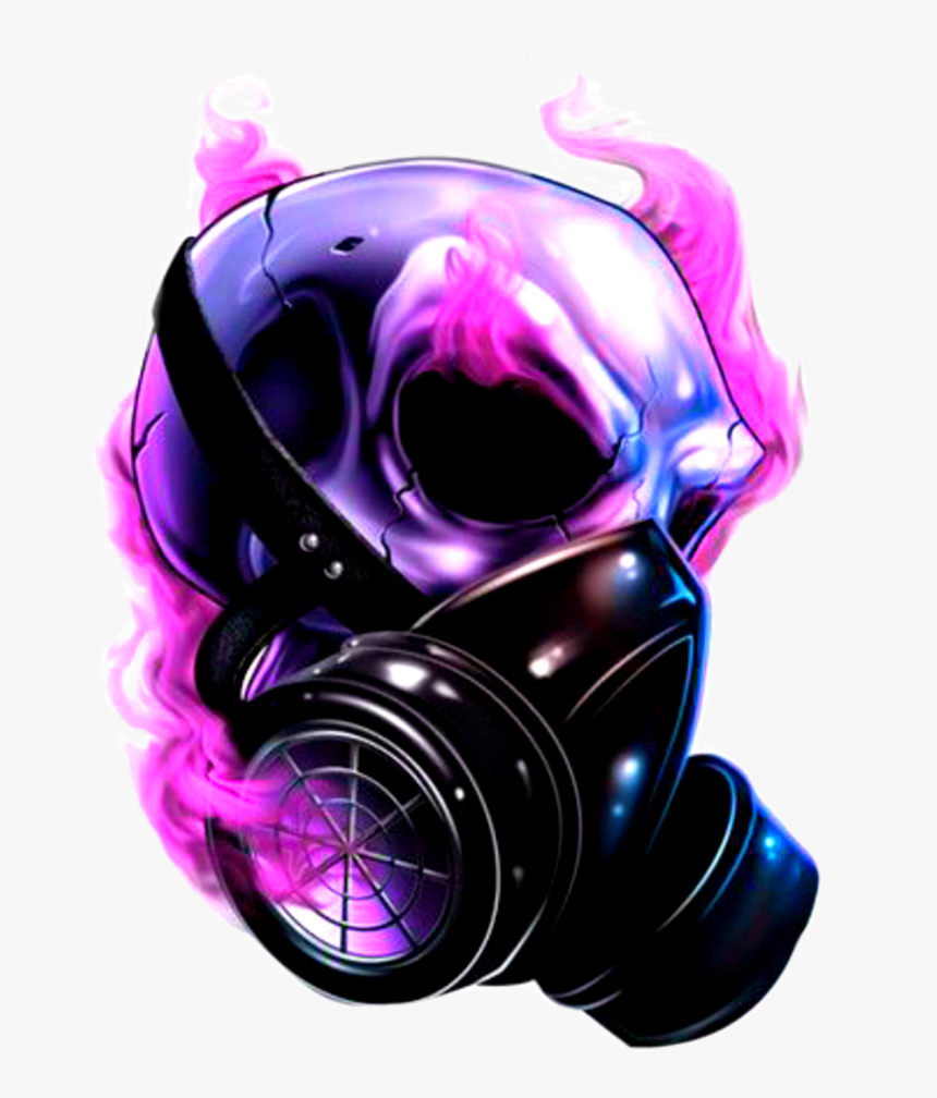 #skull #pink #purple #neon #smoke #gasmask #dark - Gas Mask On Skull, HD Png Download, Free Download