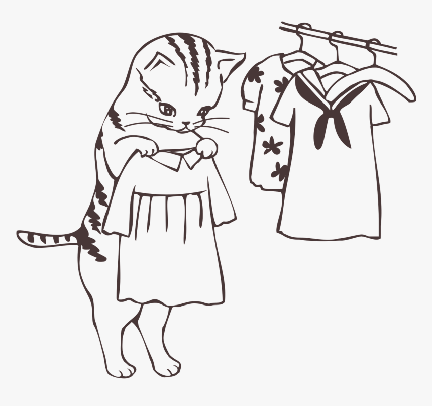 Cat In Dress Coloring Pages, HD Png Download, Free Download