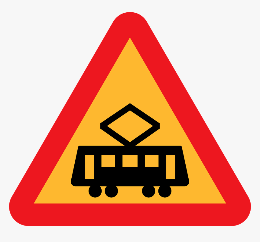 Tram Crossing Street Car Crossing Trolley Crossing - Road Sign With Fence, HD Png Download, Free Download