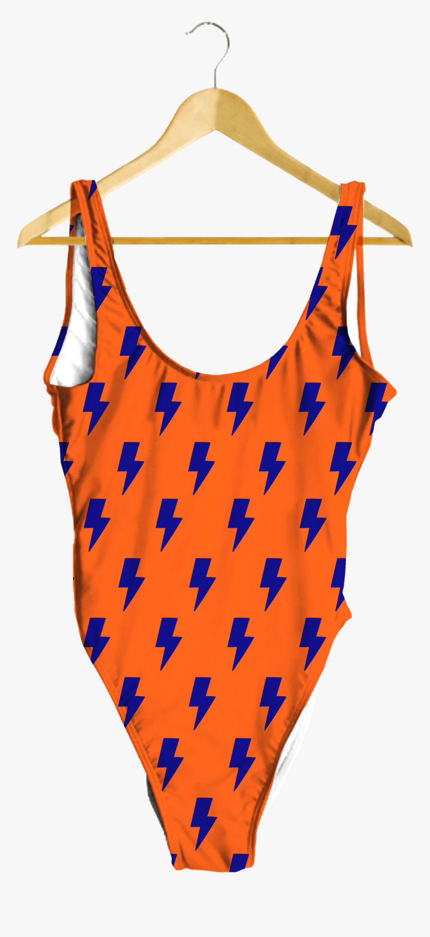 Blue Lightning Bolts On Orange One-piece - Green And White Striped One Piece Swimsuit, HD Png Download, Free Download