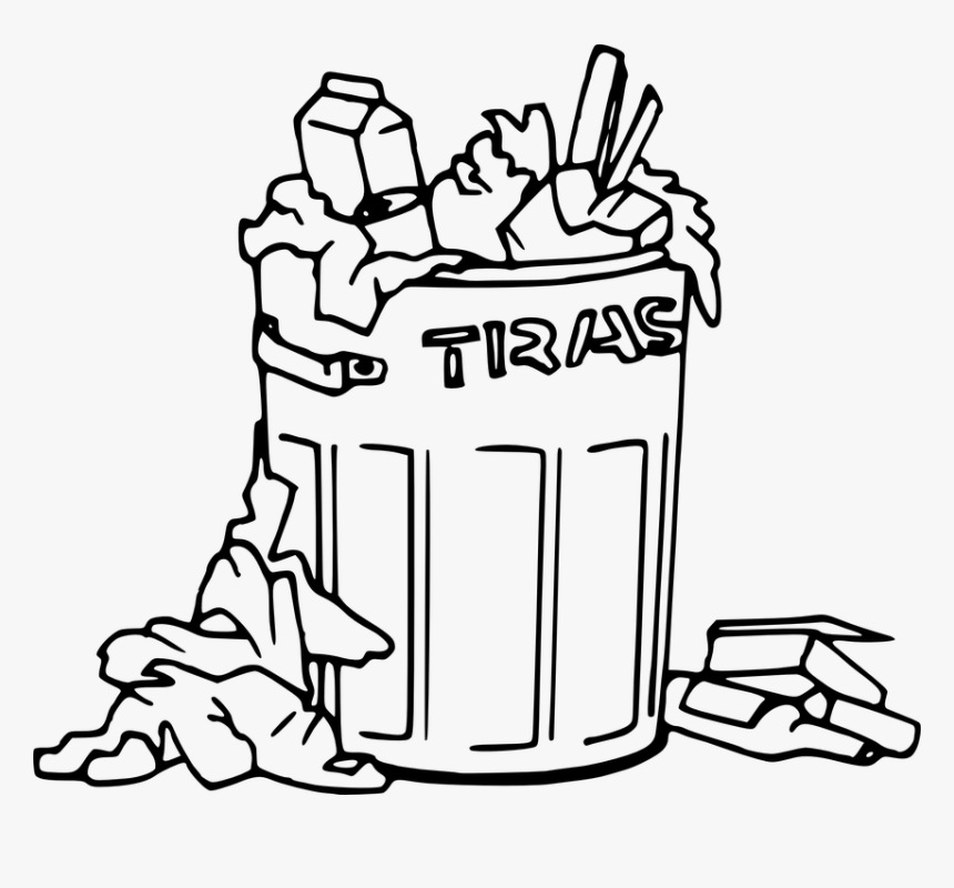 Trash, Can, Garbage, Waste, Full, Container, Basket - Trash Can Clipart Black And White, HD Png Download, Free Download