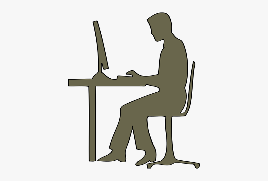 Silhouette Of Man Sitting At Computer Desk Vector Clip - Person Sitting At Desk Clipart, HD Png Download, Free Download