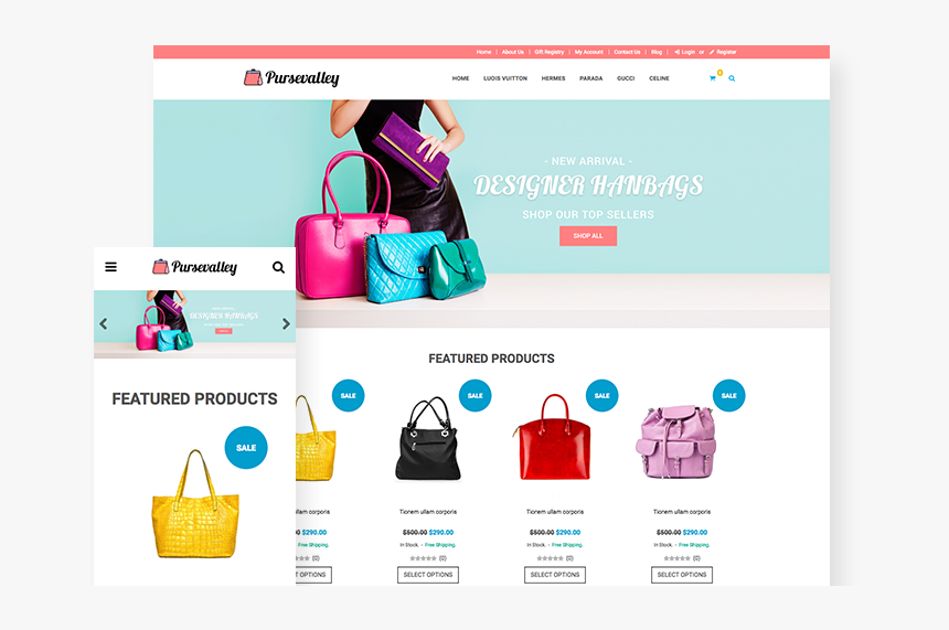 Purse Valley - Bag Ecommerce Template, HD Png Download, Free Download