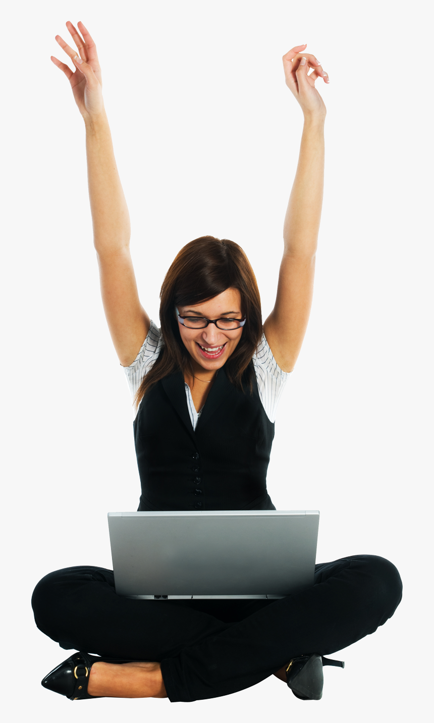 Photo Of Woman Celebrating With Laptop - Woman On Laptop Png, Transparent Png, Free Download