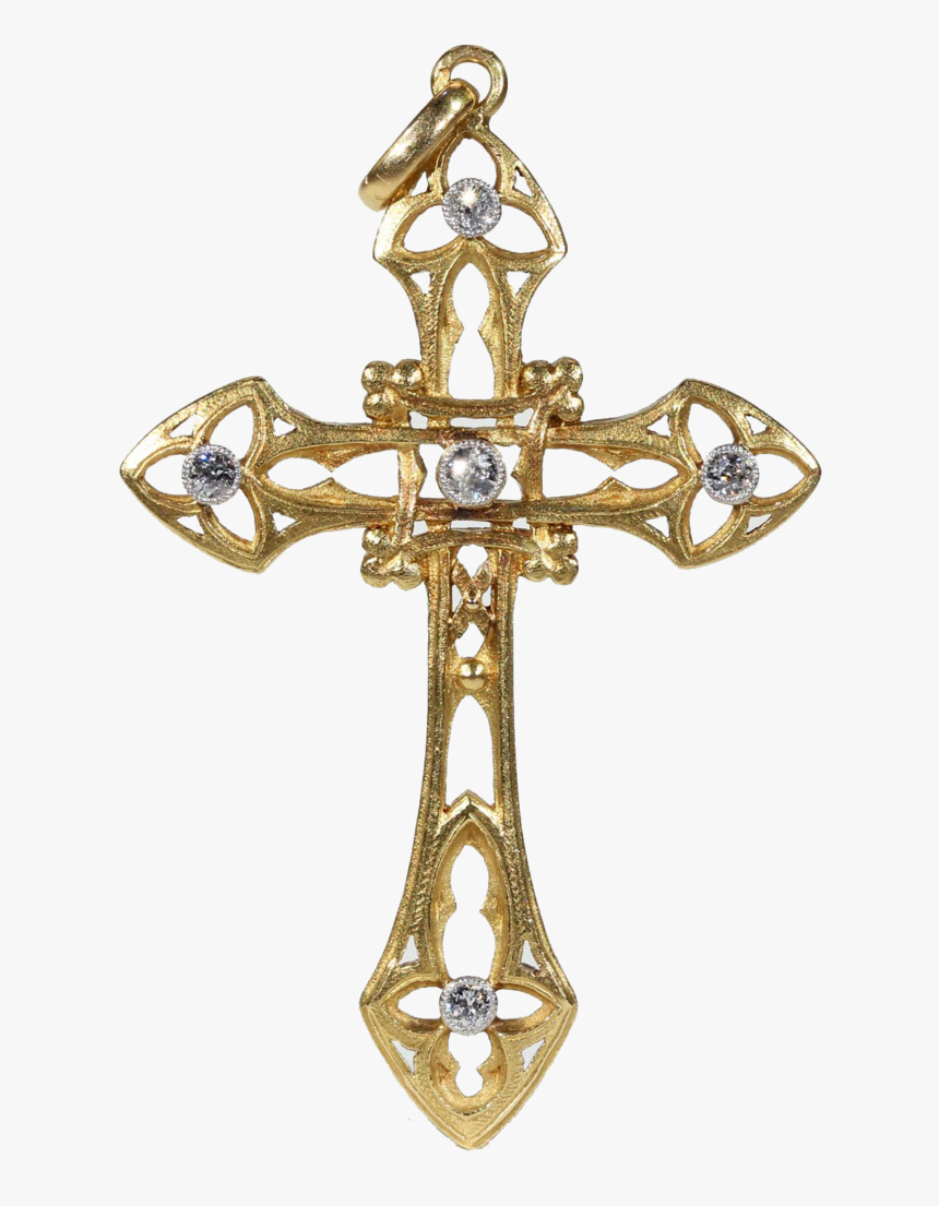 French Art Nouveau Diamond Gold Cross - Gold, HD Png Download, Free Download