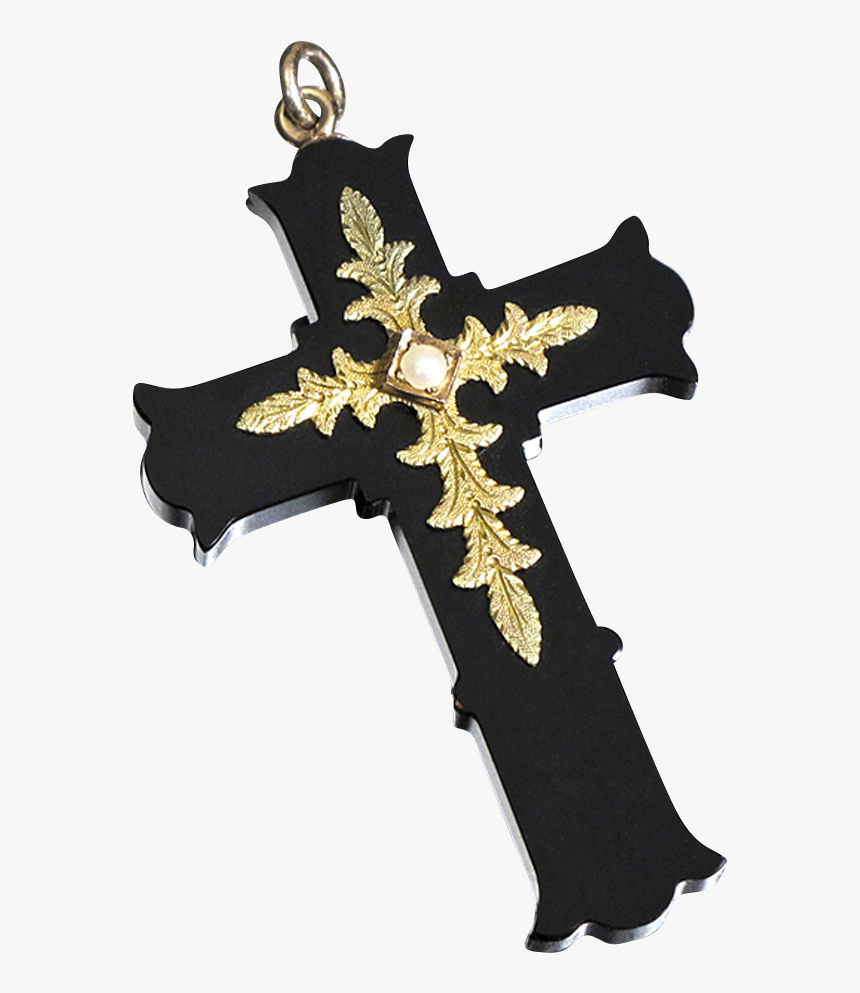 Victorian Onyx And 14k Gold Cross Pendant With Pearl - Cross, HD Png Download, Free Download