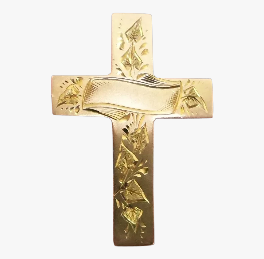 Antique 9k Gold Cross Brooch Beautiful Hand Engraving - Cross, HD Png Download, Free Download
