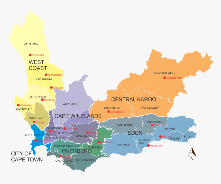 Map Western Cape Municipal Districts - Western Cape Wine Map, HD Png Download, Free Download