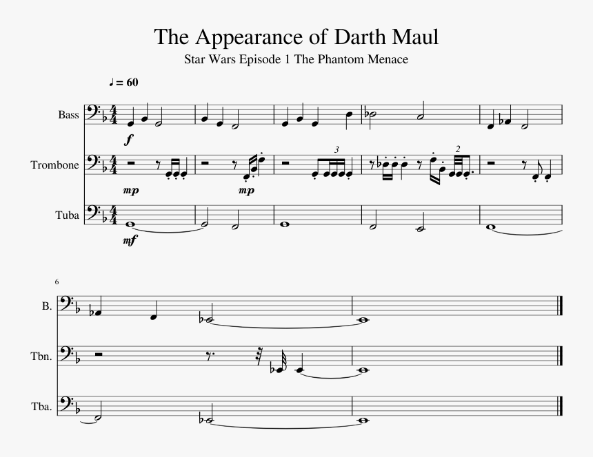 The Appearance Of Darth Maul Sheet Music 1 Of 1 Pages - Star Wars Darth Maul Theme Piano Sheet Music Free, HD Png Download, Free Download