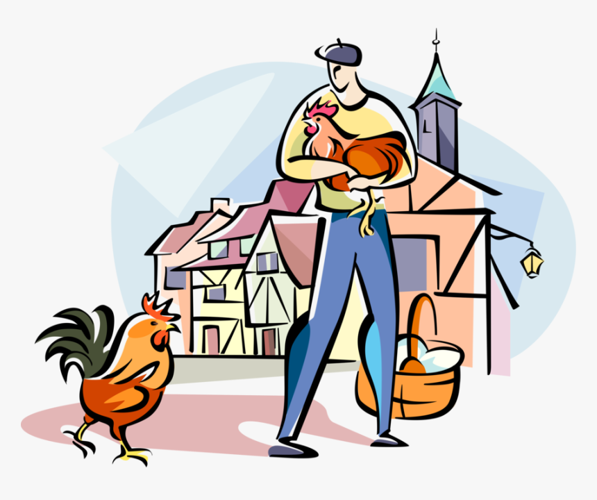 Vector Illustration Of French Farmer With Cockerel - French Farmer Clipart, HD Png Download, Free Download