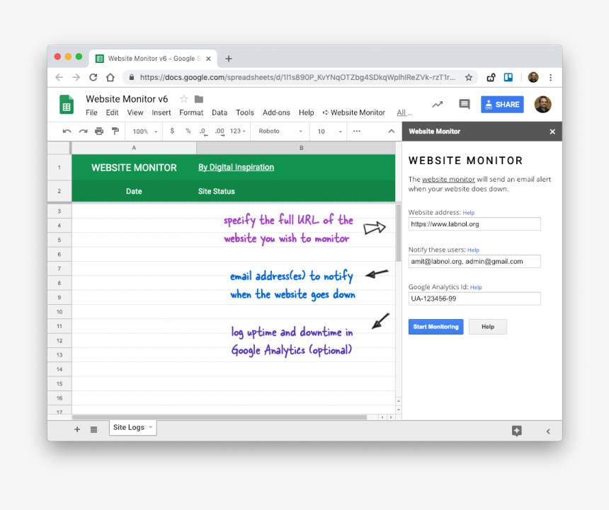 Website Uptime Monitor - Google Sheets, HD Png Download, Free Download