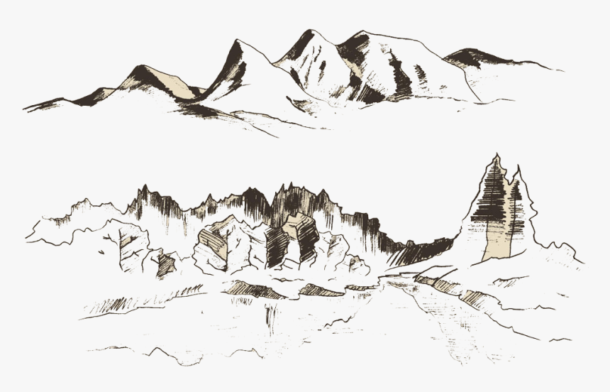 Drawn Mountain Mountain Range - Лес Контур, HD Png Download, Free Download