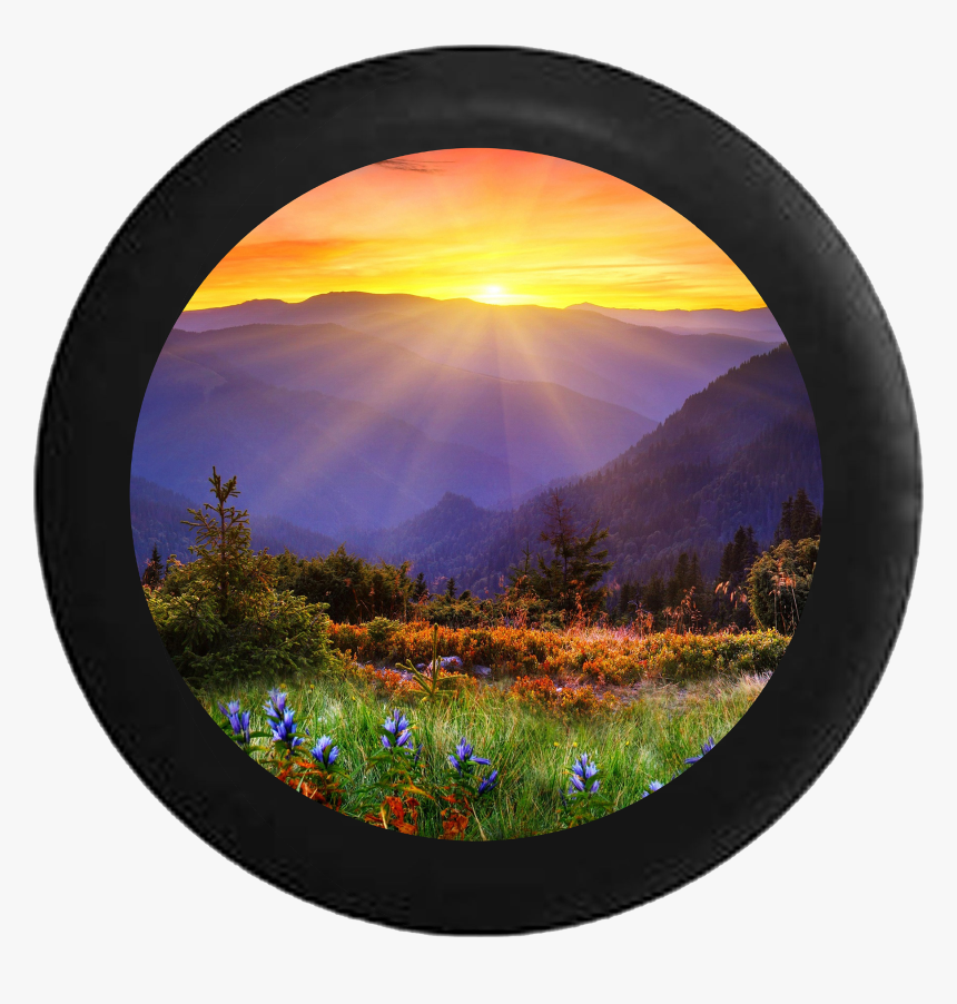 Sunrise Sunset Behind Mountain Range Field Of Flowers - Good Morning Natural Beautiful, HD Png Download, Free Download