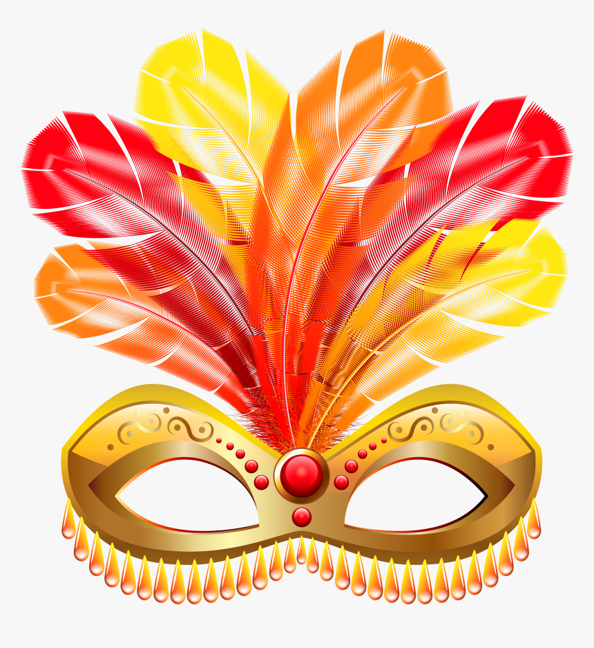 Gold Feather Carnival Mask Png Clip Art Image - Carnival Mask With Feathers Png, Transparent Png, Free Download