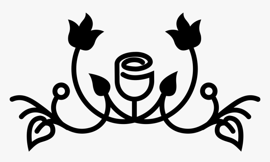 Rose Outline Variant With Leaves And Vines Design - Ornamental Icons, HD Png Download, Free Download