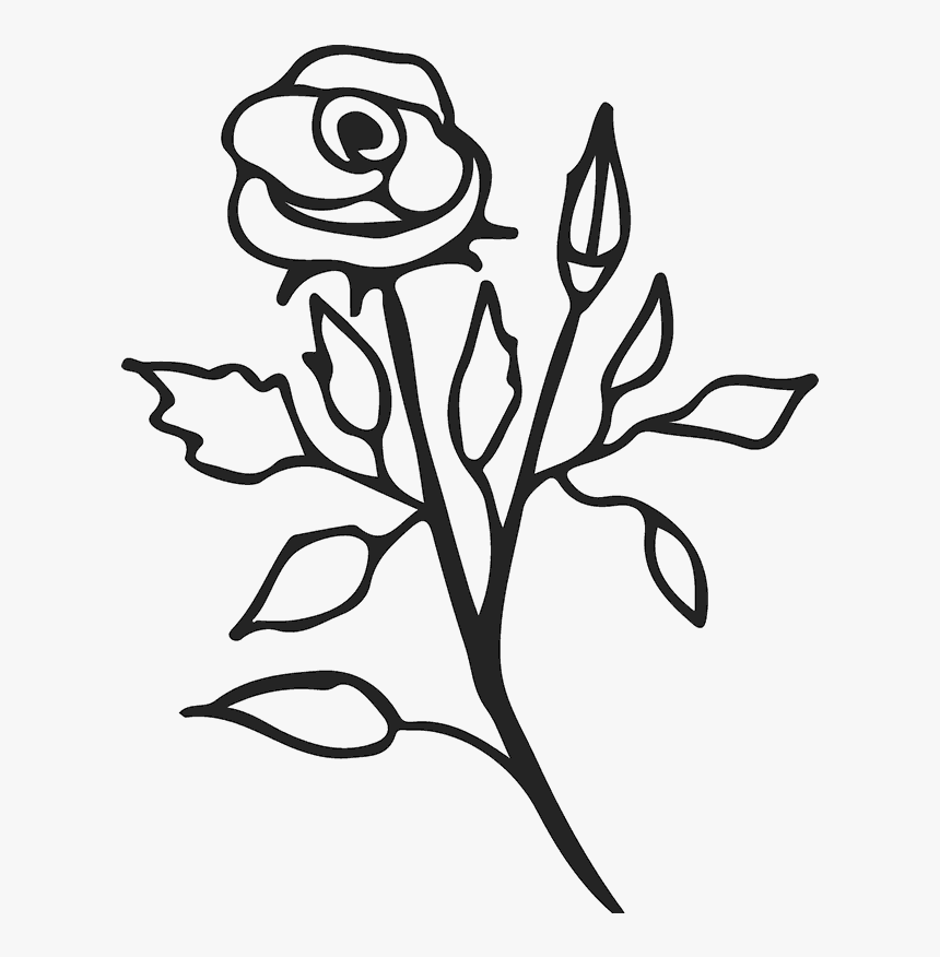 Rose Stem Outline Rubber Stamp - Flower With Stem Outline, HD Png Download, Free Download