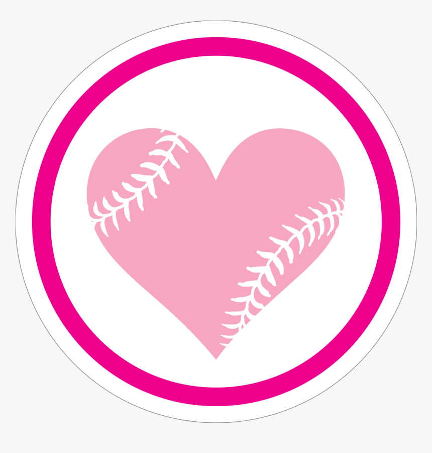 Custom Circle Baseball Sticker With Seams In A Heart - Clipart Baseball Pink Heart, HD Png Download, Free Download