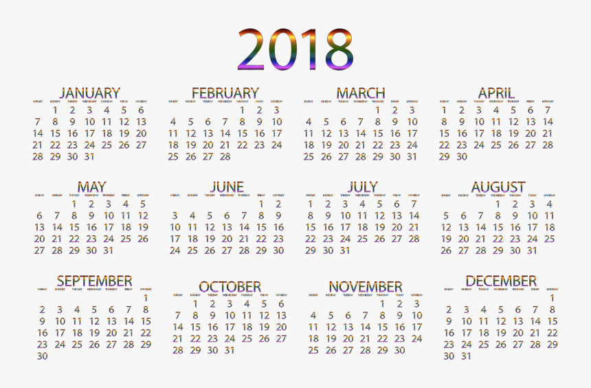 2018 Calendar Prismatic No Background - Free Printable 2020 Calendar, HD Png Download, Free Download