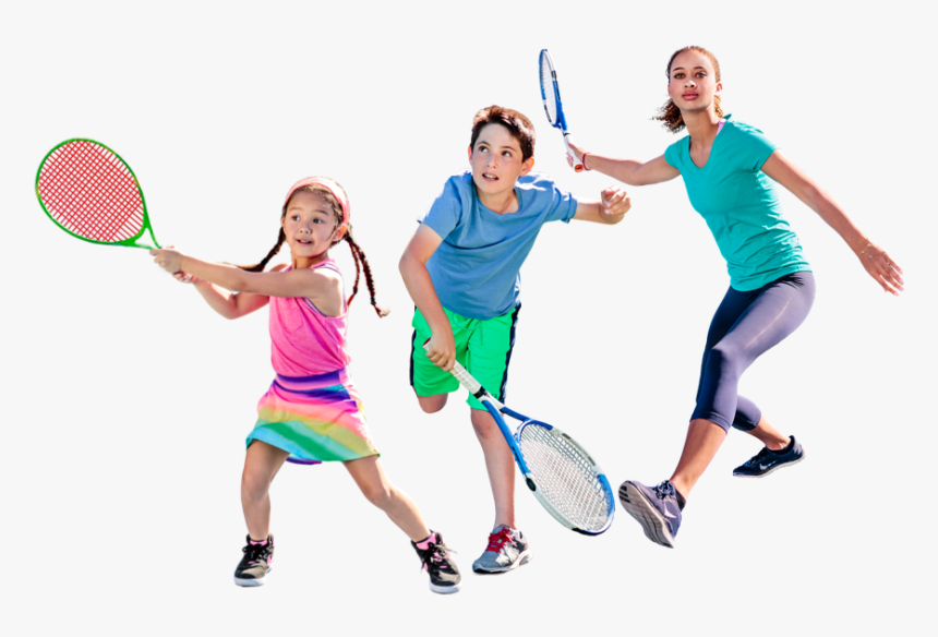 2 Girls And A Boy In Hitting Position Image - Kids Tennis Png, Transparent Png, Free Download